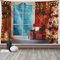ABAKUHAUS Weihnachten Wandteppich und Tagesdecke, Gefrorene Schnee Haus aus Weiches Mikrofaser Stoff Waschbar ohne Verblassen Digitaldruck, 230 x 140 cm, Blau Rot