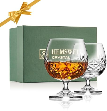Hemswell Crystal Brandy Glass Set of 2 - Cut Crystal Brandy Glasses with Satin Lined Box - Snifter Glass for Men 250ml - European Crystal - Glenrigg