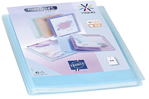Viquel - Protège documents personnalisable - Reliure Format A4 - Porte vues 120 Vues (60 pochettes) Propysoft - Pochettes transparentes et lisses - Bleu translucide