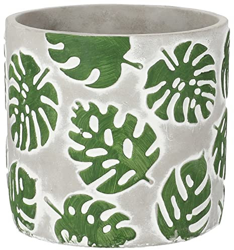 KOTARBAU® Maceta de hormigón de 14 cm, Tiesto para Flores y Plantas, Macetero de Cemento Cuadrado para Interiores, Jardinera con Motivo de Hojas de Monstera para el hogar, diseño Moderno