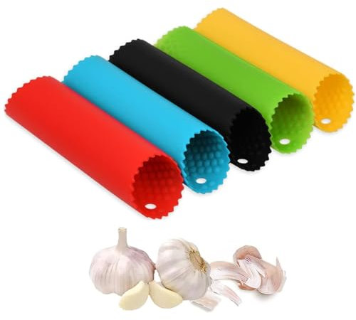 Silicone Garlic Peeler, 5 Pieces Skin Remover Roll Garlic Roller Peeling Tube Professional Garlic Press Prep Simple Useful Kitchen Aid Red Green Orange Black Blue