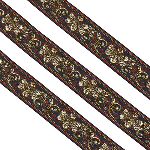 FINGERINSPIRE 9,1m 33mm Vintage Jacquardband Schwarz Jacquard Band Gold Rot Biene Floral Besticktes Jacquardband Blumen Gewebtes Band für DIY Kleidung Zubehör Verschönerung