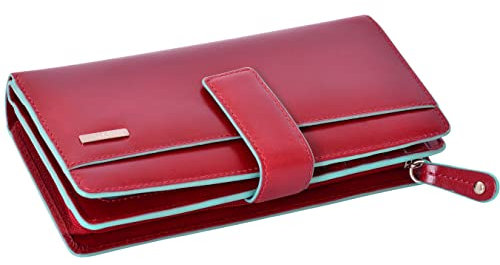 VISCONTI Portafoglio Donna Vera Pelle con protezione RFID Porta Carte di Credito con XXL Portamonete Portafogli Porta Banconote - XXL Multicolore Verona - (Rosso)