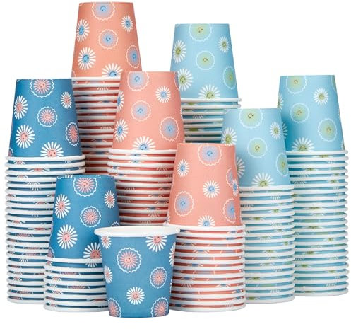 SIUQ 300 Pack 3 oz Paper Cups, Disposable Bathroom Cups, Mini Mouthwash Cups, Small Cups for Holiday Christmas Party, Hot/Cold Beverage Drinking Cup for Gargle Espresso Juice Medicine (Daisy)