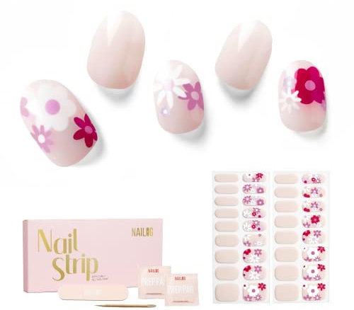 NAILOG Semi Cured Gel Nail Strips, 34 pcs Salon-Quality Gel Nail Stickers, Long Lasting Nail Wraps for Women with Soft Gel Finish, Florid