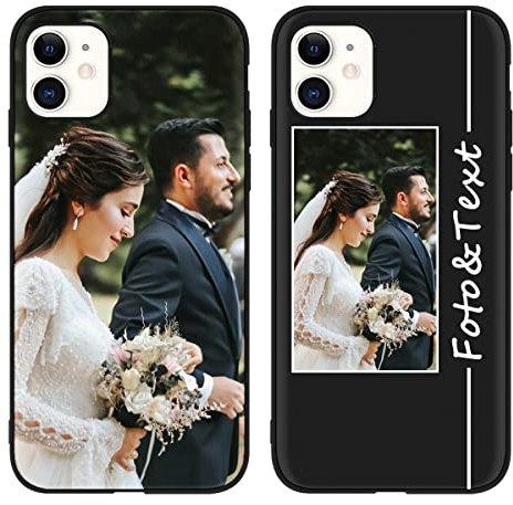 Yoedge Personalisierte Handyhülle für Apple iPhone 11 Hülle Personalisiert 6,1, Schwarz Hülle mit Eigenem Foto Bedrucken Bild Text Individuelle Schutzhülle, Selbst Gestalten Handyhülle für iPhone11