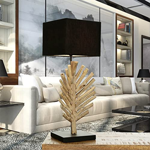 Licht-Erlebnisse Tischleuchte Treibholz Stoff 69 cm hoch E27 Unikat Handarbeit Nachttisch Wohnzimmer Tischlampe