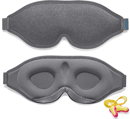 2025 Innovative Schlafmaske für Männer und Frauen. 100% Licht blockierend. Ergonomische, einstellbare Augenmaske mit Ohrstöpseln für Schlaf, Nickerchen, Meditation, Reisen, angenehme Nachtruhe(Grau)