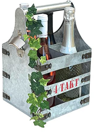 DanDiBo Weinträger Metall mit Öffner Flaschenträger 4 Takt 96405 Flaschenöffner Flaschenkorb Weinflaschenträger