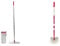 Kleeneze KL062253EU Space Saving Mop and Bucket Set - Microfibre Flat Head, Built-in Wringer & Dirt-Removing Scraper & KL076533EU7 Extendable Handle Multipurpose Bathroom Cleaner Mop, Grey/Pink