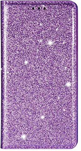 Unichthy For iPhone SE 2022 2020 / iPhone 8/7 Case All Glitter Flip Case for Women Solid Sparkly PU Leather Bling Wallet Phone Cover Card Slots Stand Magnetic Closure Shockproof Shell Purple