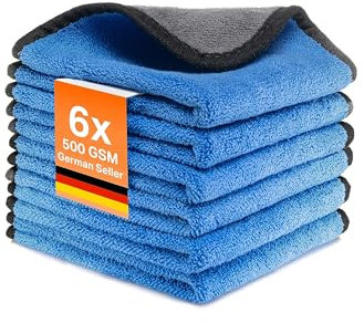 Kemes Mikrofasertücher Auto Innenraum Haushaltsreinigung Putztücher 500GSM Mircofaser Poliertuch 30x30cm (Blau, 6)