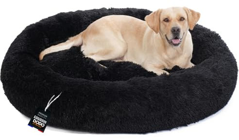 One PETS-TOP Hundekörbchen Waschbar Fluffy – Hundebett Donut Flauschig mit Abnehmbarem Bezug – Donut Hundebett Rund für Kleine & Große Hunde 115cm Durchmesser Schwarz