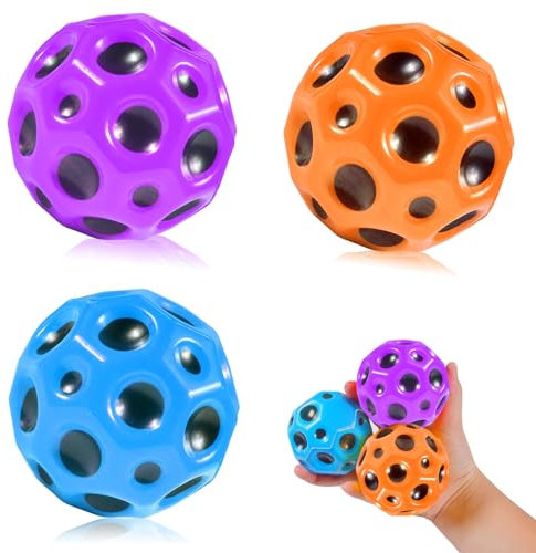 Funmo 3 Stück Astro Jump Ball, 7cm Durchmesser Mond Ball, hohe Sprünge Gummiball, Raum Thema Bouncy Balls, Mini Bouncing Ball Spielzeug, Planet Bouncing Balls für Kinder (lila)