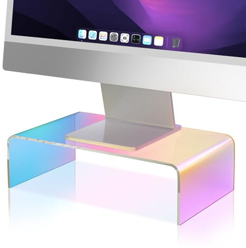 NiHome Support de moniteur d'ordinateur en acrylique irisé pour ordinateur portable/PC/bureau, durable, design ergonomique, gain de place pour la maison et le bureau