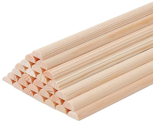 OLYCRAFT 30Pcs Bâtons en bois demi-ronds 351x7mm Bandes de chevilles en bois non finies 3.5mm d'épaisseur Chevilles rondes en bois Bâtons ronds en bois pour les fournitures d'artisanat en bois