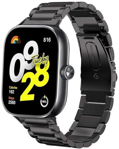 Blueshaweu Compatible for Xiaomi Redmi Watch 4 Smartwatch Band, Quick Release Stainless Steel Metal Replacement Straps Compatible with Xiaomi Redmi Watch 4 Smartwatch (Black)