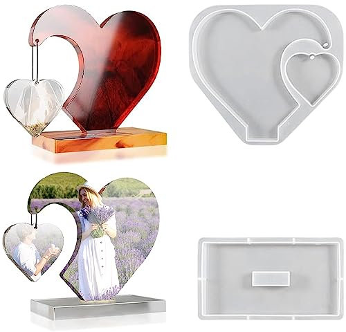 Zepitniy Resina Epoxi Forma de Corazón Molde de Resina Epoxi Moldes de Silicona con Forma de Corazon Epoxi en Forma de Corazón en 3D para Bricolaje Manualidades Boda Aniversario