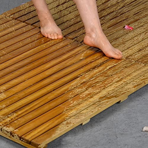Quadratische Duschmatte, Holz-Teak-Badematte im Spa-Fußmatte, rutschfeste Sicherheit, erhöhte Plattform-Auflage/Drainage-Lattenbrettplatte (40 x 50 x 4,3 cm)