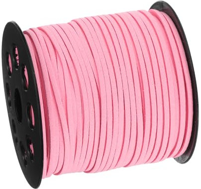 QUARKZMAN Cordon en Suédine, 90 Mètres (98,43 Yards), Fil de Cuir Plat de 2,6 mm pour la Confection de Sacs à Main, de Lacets, de Bijoux et de Bracelets DIY, Couleur Rose Foncé, 1 Rouleau