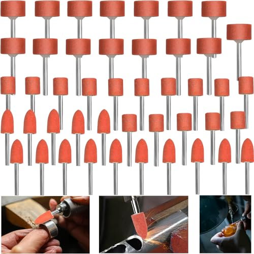 Mounted Stone Grinding Sanding Bits for Dremel Rotary Tool Drill Bits with 1/8 Shank, Aluminum Oxide Sanding Accessories to Metal Rust Removal/Smoothing/Sharpening, 45Pcs