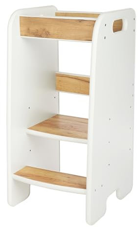 Lernturm für Kinder ab 1 Jahr, Küchenhelfer mit Verstellbarer Stufe, Kitchen Helper, Montessori (Retro Eiche - Weiß)