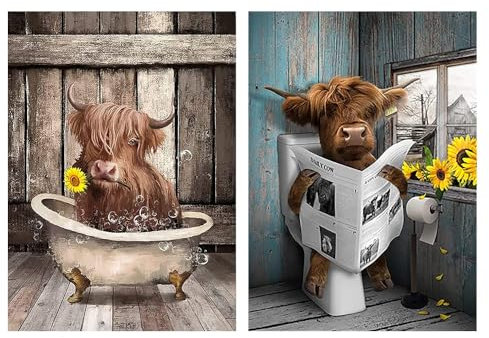 VISDT 2er-Packung Cow Diamond Painting Kits für Erwachsene Cow Diamond Art Vollbohrer 5D DIY Diamond Painting Kits für Kinder Heimwanddekoration (Kuh 11,8x15,7 Zoll)