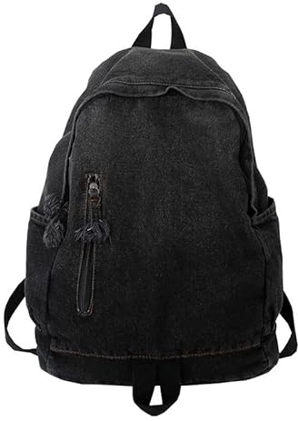 TYHOTULY Y2K Jeans-Rucksack mit Farbverlauf, ästhetischer, leichter Laptop-Rucksack, klassischer Retro-Jeans-Rucksack, lässiger Reise-Tagesrucksack, A Schwarz