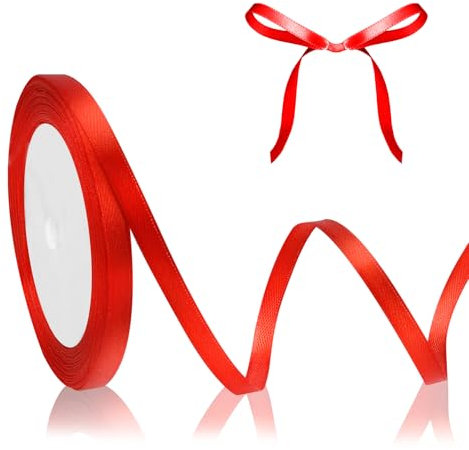 Satinband Geschenkband 23m, 6mm Breite, Schleifenband Rot, Dekoband Dick Stoffband für Weihnachten Hochzeit Halloween Taufe Valentinstag DIY-Handwerk Geschenkverpackung Basteln Seidenband