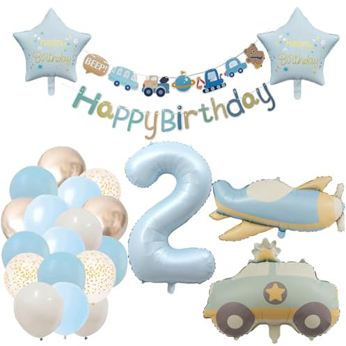 Deko 2. Geburtstag Junge Traktor Geburtstagsdeko 2 jahr Mädchen Luftballon 2. Geburtstag Pastel Blau Ballon Zahl 2 Party Deko