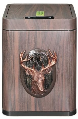 Poubelle Poubelle à grain de bois vintage avec couvercle, poubelle à induction intelligente avec seau à doublure amovible et port de chargement USB, poubelle automatique carrée moderne Poubelle intéri