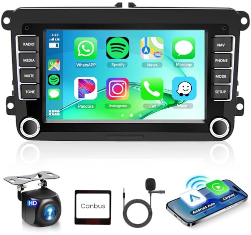 Car Stereo for VW Polo Golf Caddy T5 Tiguan Skoda Seat Android, Rimoody 7 Inch Touch Screen Car Radio with CarPlay Android Auto GPS WiFi SWC Bluetooth FM/RDS Mirror Link + Backup Camera