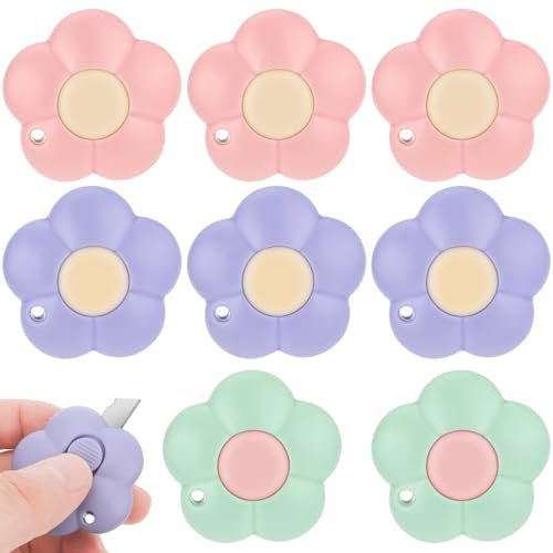 8 Stück Mini Cuttermesser Mini Kartonöffner Einziehbare Kartonschneider Klein blumenförmige Teleskopmesser Mini Box Cutter für Büro, Zuhause, Heimwerkerarbeiten