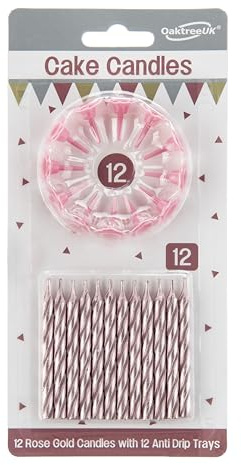 Spiral Cake Candles Metallic Rose Gold 12 Candles and 12 Holders