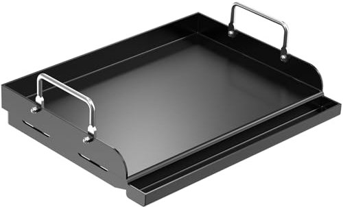 QuliMetal 43,2 x 33 cm Grillplatte für Gasgrill, Universal-Keramikbeschichtung, Grillplatte mit flacher Oberplatte, Einsatz mit Fettrille und abnehmbaren Griffen für Holzkohle- und Gasgrills, Camping,