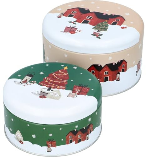 Birkmann, Gebäckdosen-Set Nordic Christmas, 2-teilig, Ø 12 cm und Ø 14 cm, Weißblech, mit innenliegender Bördelung, weihnachtliches Motiv, 433731