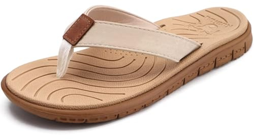 KuaiLu Flip Flops Women Orthopedic Lady Thong Support Walking Beach Beige 4