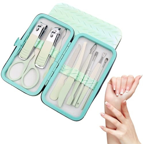 FENQURO Professional Nail Clippers Set, 10 Pieces Nail Kit, Manicure Set, Nail Set, Manicure Kit, Grooming Kit Tools for Manicure, Grooming with Bella Box (Green)