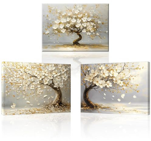 Piy Painting Art Mural En Toile Sur Les Plantes, Tableaux Décoratifs Arbres Anciens, Affiche d'Art Fleur Blanche Pour Chambre à Coucher Salon Café Studio De Yoga, 3 Panneau x58x40 cm/174x40 cm