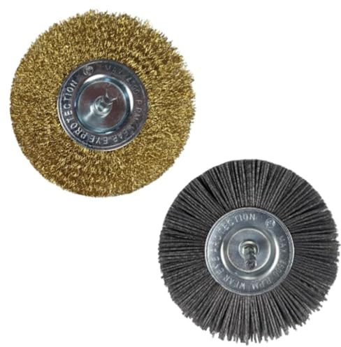HAFRILY 2Pcs 5000 RPM Wire Brush Grinder Wire Wheel Block Paving Brush Replacement for Lazy-Weeder Electric Weed Brush Cleaning Sanding and Polishing with Wire Wheel Brush and Nylon Brush