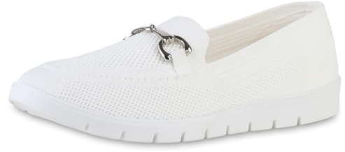 VAN HILL Damen Slip Ons Flach Strick Bequem Schuhe 216952 Weiss 37