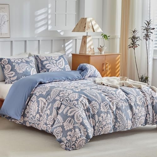 Lekesky Bettwäsche 220x240, 3teilig Bettbezug Mikrofaser Bettwäsche, Blau Paisley Bettwäsche Set 220x240 mit Kopfkissenbezug mit Reißverschluss 80x80cm*2, Paisley Blau