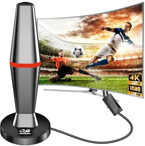 TV-Antenne für den Innenbereich, leistungsstark, TNT HD, 450 km, lange Reichweite und TV-Antenne mit verbessertem Signalverstärker, für 1080P 4 K TV-Kanäle – 3 m Koaxialkabel & mit Magnetfuß