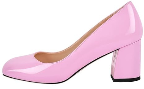Meinabsatz Damen Pumps Blockabsatz Klassische Damenschuhe | Runde Schlupfschuhe mit Geschlossener Zehenpartie, Chunky Heels Slip on, Lackoptik, für Büro Business, Hochzeit, Alltag