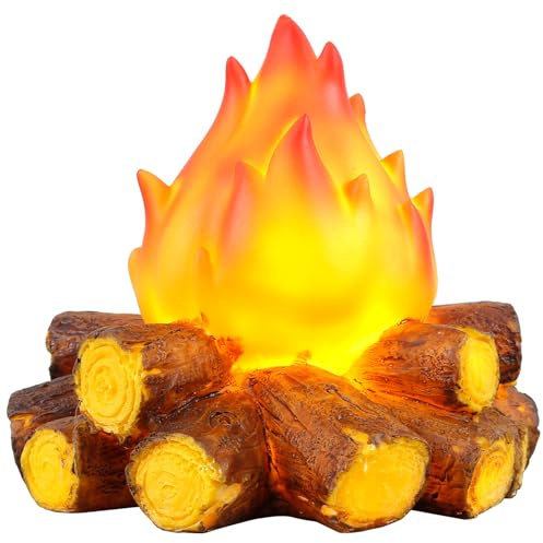 Lámpara LED con Efecto de Llama y Fuego para Interior y Exterior, Lámpara Decorativa Simulada de Ambiente, Alimentada por Batería, Resina, Luces Nocturnas Artificiales de Hoguera, Pieza Central para