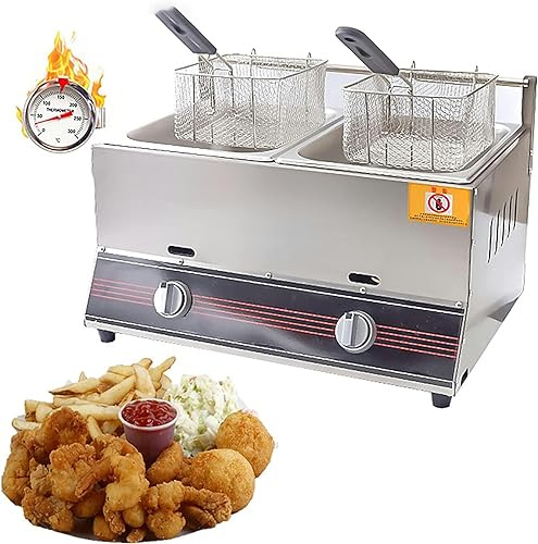 HMASNSEIY Freidora de Gas Comercial con Cesta, freidora Profesional de encimera con indicador de Temperatura de Aceite, para Uso Comercial.