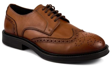 Pavers Wide Fit Leather Brogue Derby Shoes - Tan Size 9