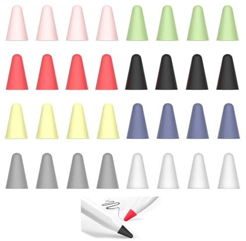 Funngy Stylus Tips Cover,32 PCS Silicone Nib Cap Cover Compatible with Apple Pencil Tips Protector for Noiseless Drawing Universal Stylus Nib Accessories for Apple Pencil 1st/2nd Gen/Pro Multicolour