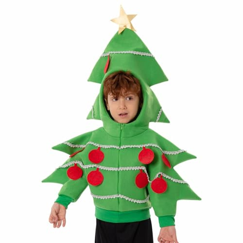 YiZYiF Interactive Kids Christmas Tree Jacket Costume Light-Up Ornaments Jingle Bells Fun Holiday Outfit Green 11-12 Years