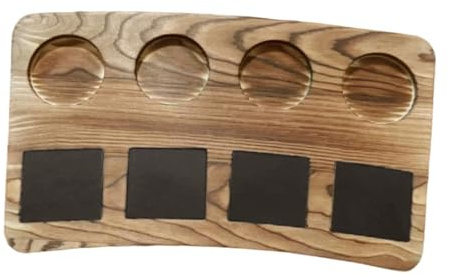 Fenteer Beer Tasting Serving Tray Freestanding Portable Sampler Paddle Hold 4 Cups, Flight Board with Writable Stones, Whiskey Tasting Board for Wine Drink Home Brewery Gifts, Style A